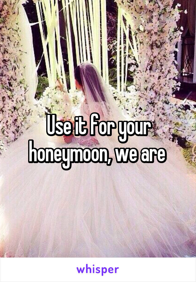 Use it for your honeymoon, we are 