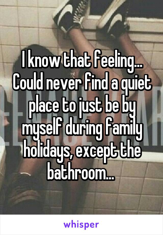 I know that feeling... Could never find a quiet place to just be by myself during family holidays, except the bathroom... 