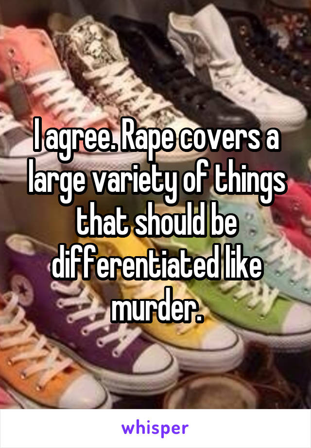 I agree. Rape covers a large variety of things that should be differentiated like murder.