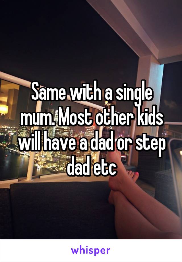 Same with a single mum. Most other kids will have a dad or step dad etc