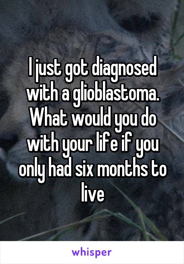 I just got diagnosed with a glioblastoma. What would you do with your life if you only had six months to live