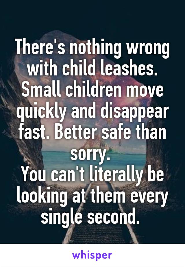 There's nothing wrong with child leashes. Small children move quickly and disappear fast. Better safe than sorry. 
You can't literally be looking at them every single second. 