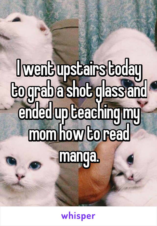 I went upstairs today to grab a shot glass and ended up teaching my mom how to read manga.