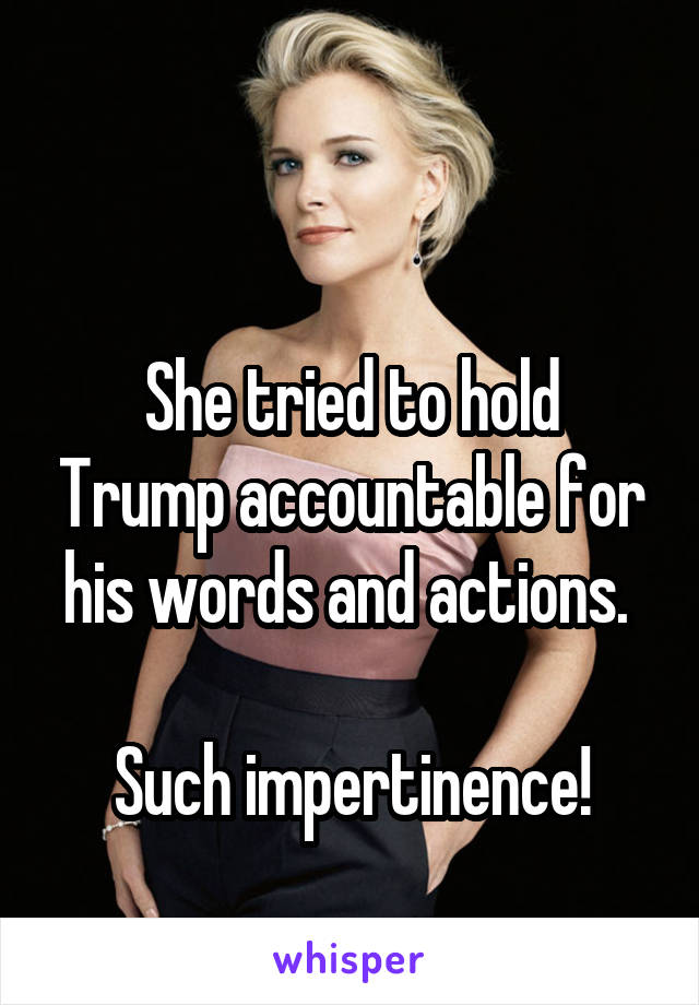 

She tried to hold Trump accountable for his words and actions. 

Such impertinence!