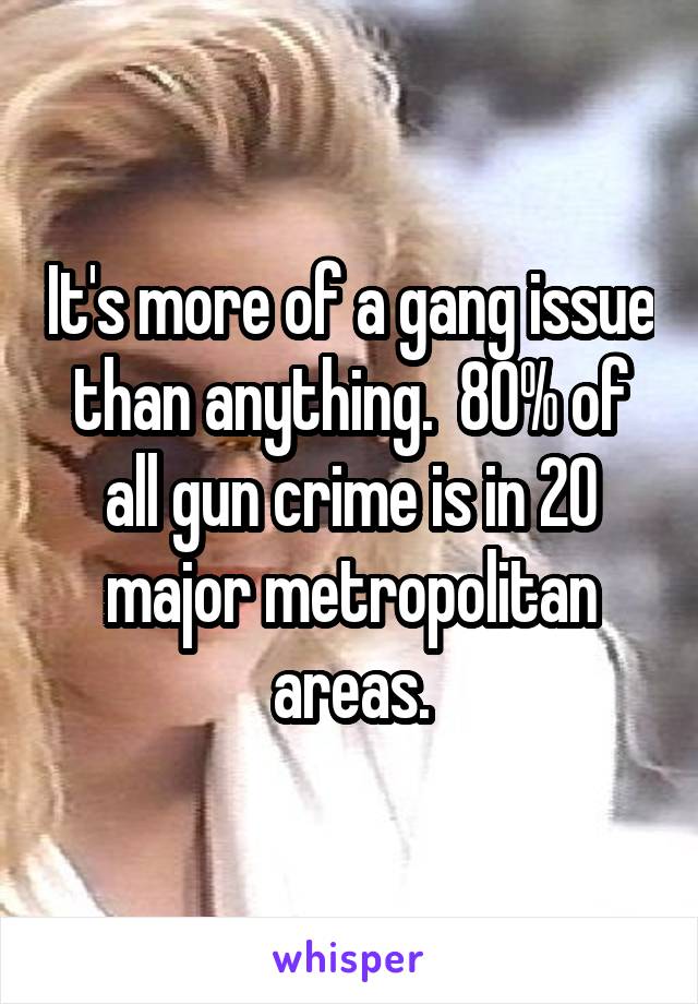 It's more of a gang issue than anything.  80% of all gun crime is in 20 major metropolitan areas.
