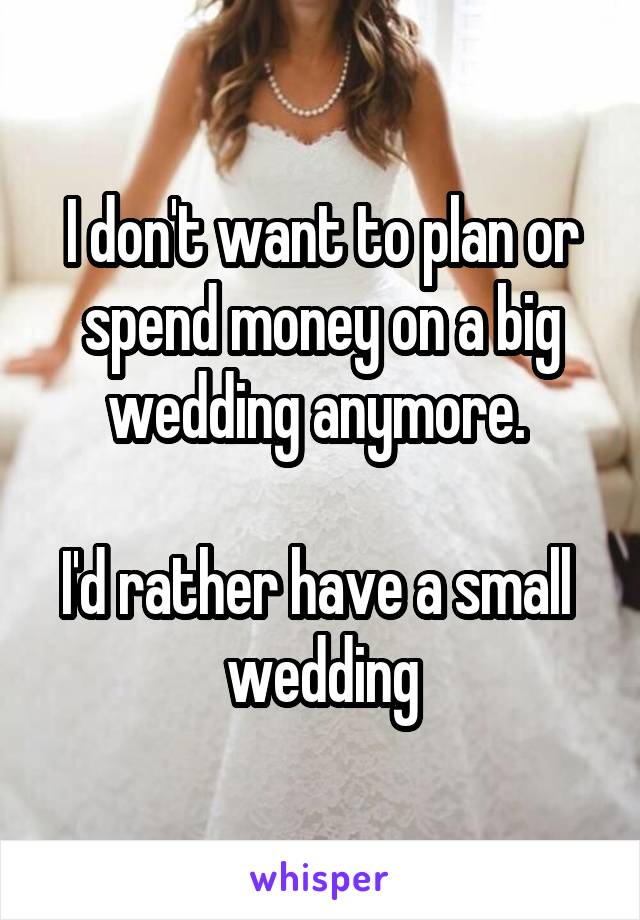 I don't want to plan or spend money on a big wedding anymore. 

I'd rather have a small  wedding