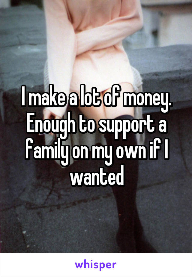 I make a lot of money. Enough to support a family on my own if I wanted