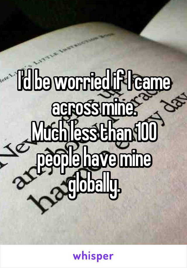 I'd be worried if I came across mine.
Much less than 100 people have mine globally.