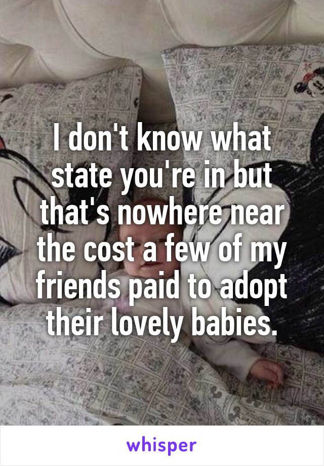 I don't know what state you're in but that's nowhere near the cost a few of my friends paid to adopt their lovely babies.