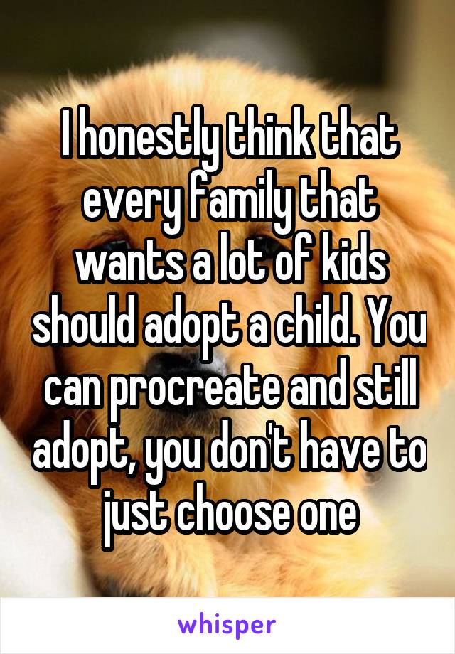 I honestly think that every family that wants a lot of kids should adopt a child. You can procreate and still adopt, you don't have to just choose one