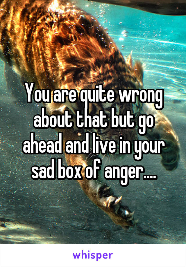 You are quite wrong about that but go ahead and live in your sad box of anger....