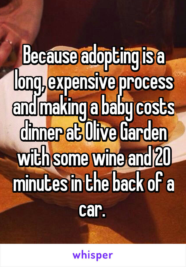 Because adopting is a long, expensive process and making a baby costs dinner at Olive Garden with some wine and 20 minutes in the back of a car. 