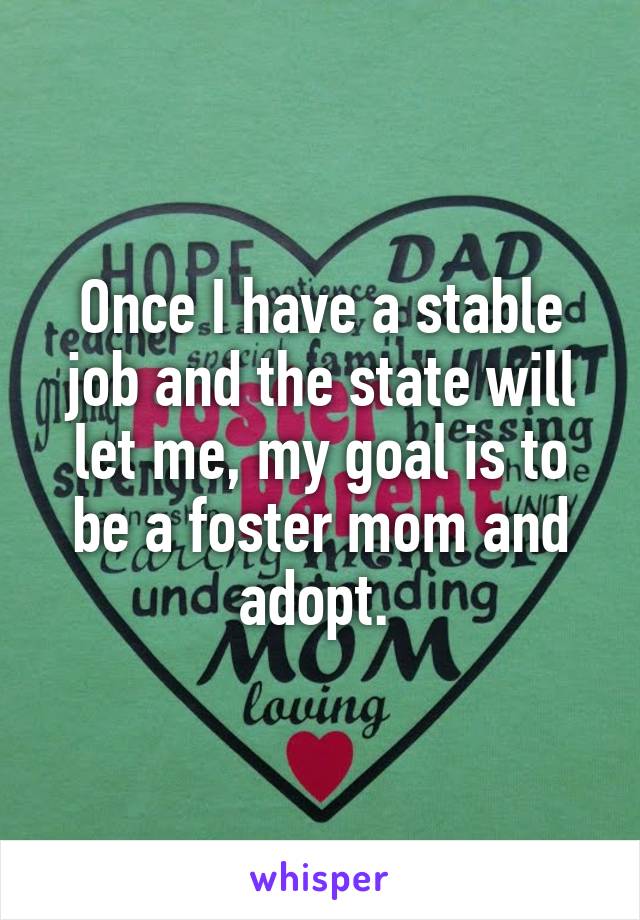 Once I have a stable job and the state will let me, my goal is to be a foster mom and adopt. 