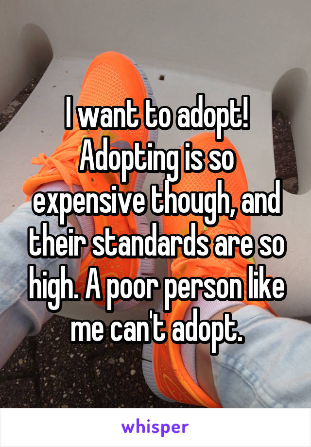 I want to adopt! Adopting is so expensive though, and their standards are so high. A poor person like me can't adopt.