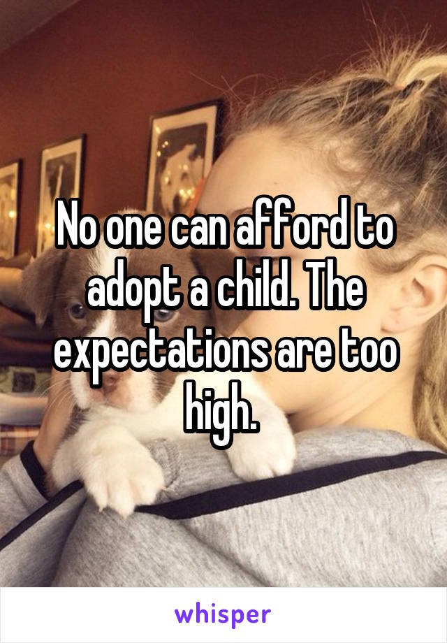 No one can afford to adopt a child. The expectations are too high. 