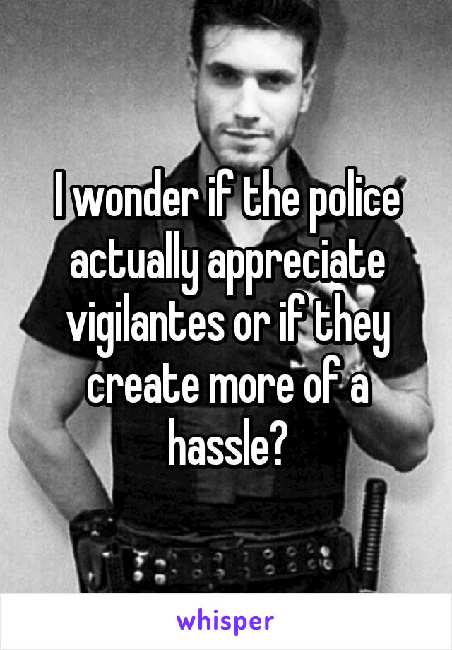 I wonder if the police actually appreciate vigilantes or if they create more of a hassle?