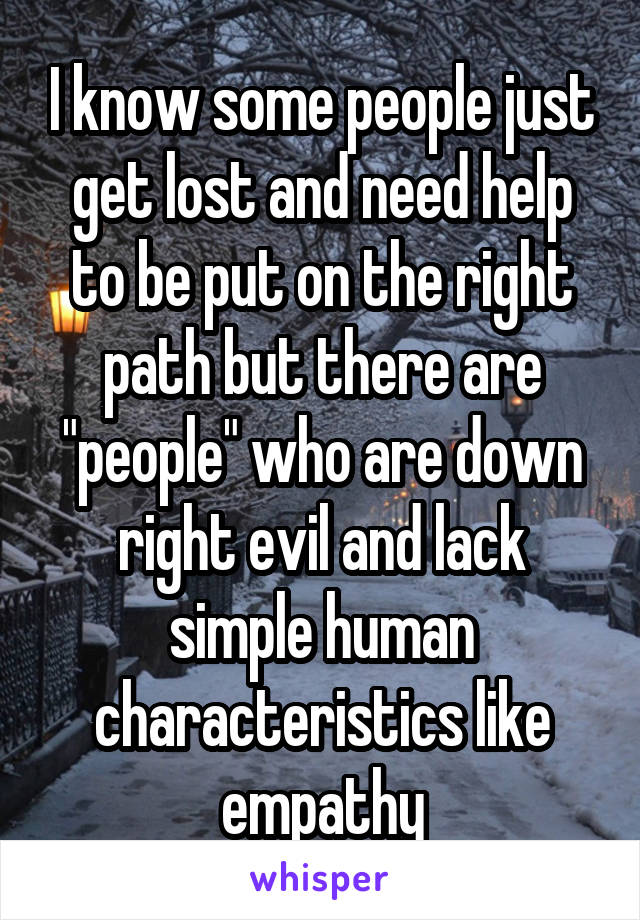 I know some people just get lost and need help to be put on the right path but there are "people" who are down right evil and lack simple human characteristics like empathy