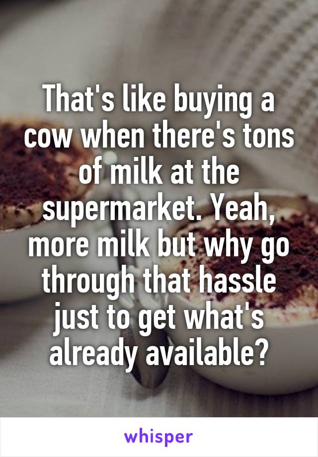 That's like buying a cow when there's tons of milk at the supermarket. Yeah, more milk but why go through that hassle just to get what's already available?