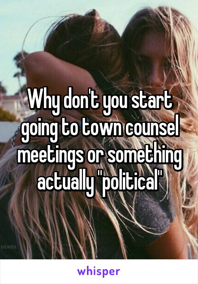 Why don't you start going to town counsel meetings or something actually "political"