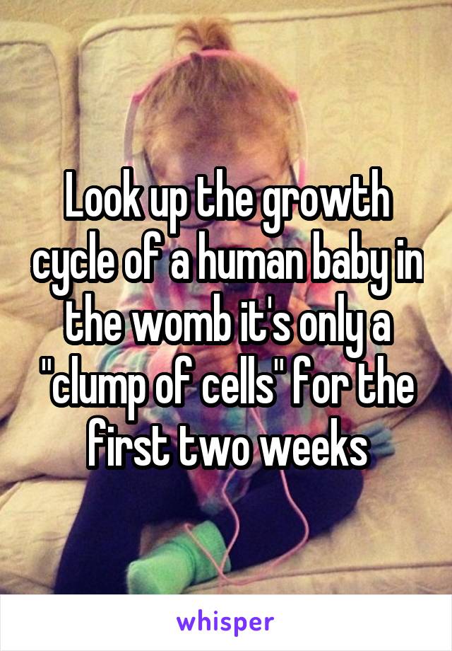 Look up the growth cycle of a human baby in the womb it's only a "clump of cells" for the first two weeks