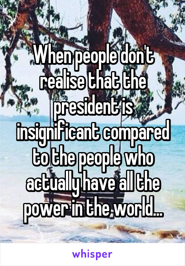 When people don't realise that the president is insignificant compared to the people who actually have all the power in the world...