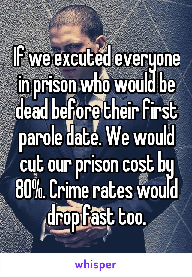 If we excuted everyone in prison who would be dead before their first parole date. We would cut our prison cost by 80%. Crime rates would drop fast too.