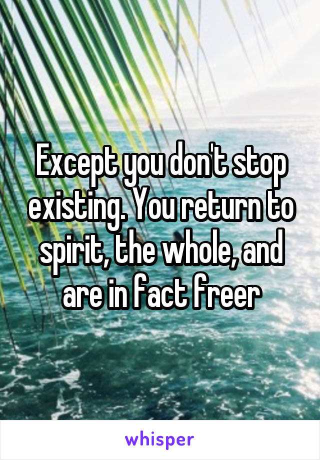 Except you don't stop existing. You return to spirit, the whole, and are in fact freer