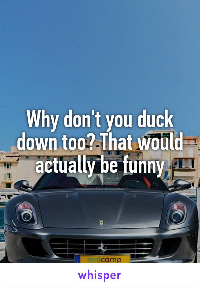 Why don't you duck down too? That would actually be funny