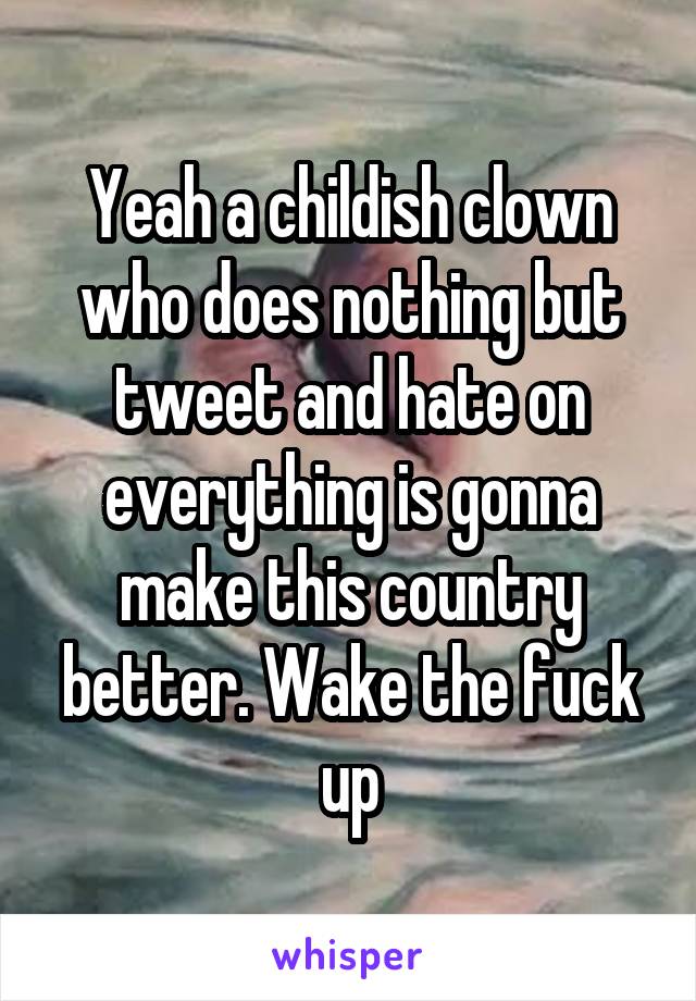 Yeah a childish clown who does nothing but tweet and hate on everything is gonna make this country better. Wake the fuck up