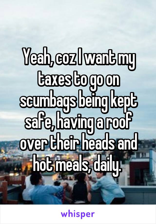 Yeah, coz I want my taxes to go on scumbags being kept safe, having a roof over their heads and hot meals, daily. 