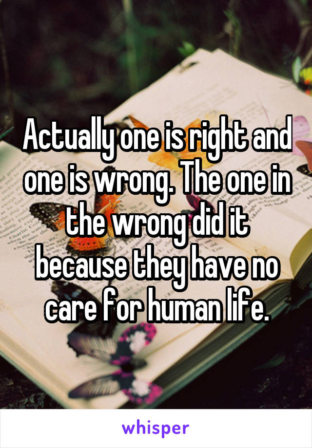 Actually one is right and one is wrong. The one in the wrong did it because they have no care for human life.