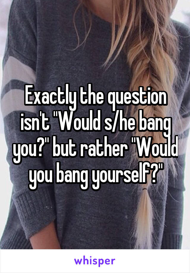 Exactly the question isn't "Would s/he bang you?" but rather "Would you bang yourself?"