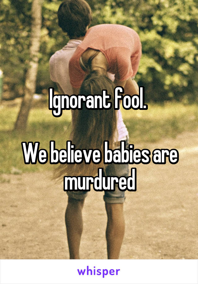 Ignorant fool. 

We believe babies are murdured