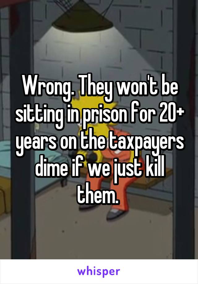 Wrong. They won't be sitting in prison for 20+ years on the taxpayers dime if we just kill them. 