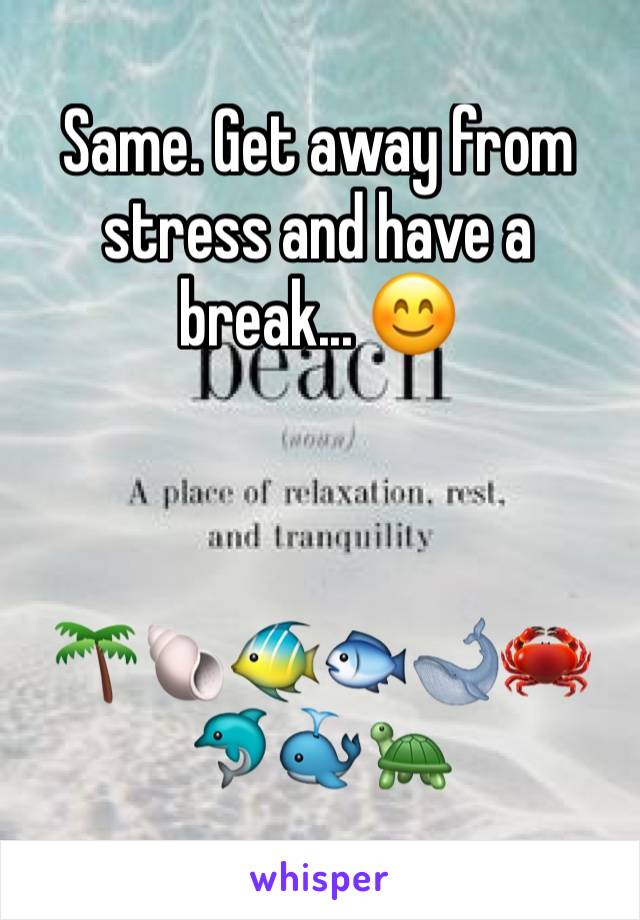 Same. Get away from stress and have a break... 😊



🌴🐚🐠🐟🐋🦀🐬🐳🐢