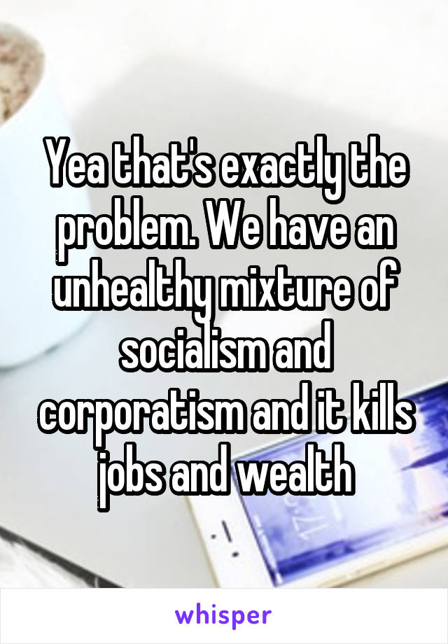 Yea that's exactly the problem. We have an unhealthy mixture of socialism and corporatism and it kills jobs and wealth