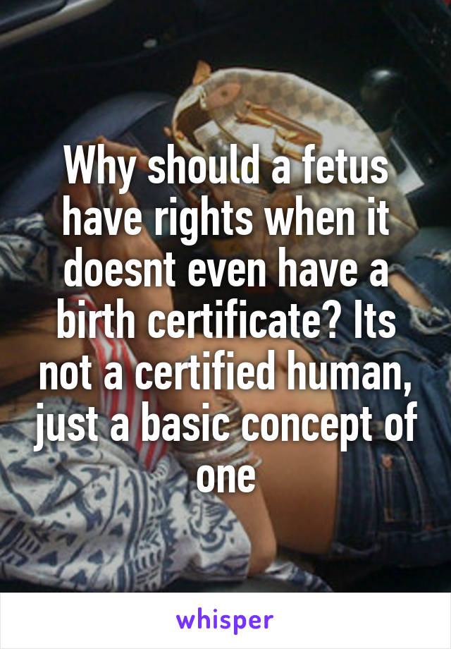 Why should a fetus have rights when it doesnt even have a birth certificate? Its not a certified human, just a basic concept of one