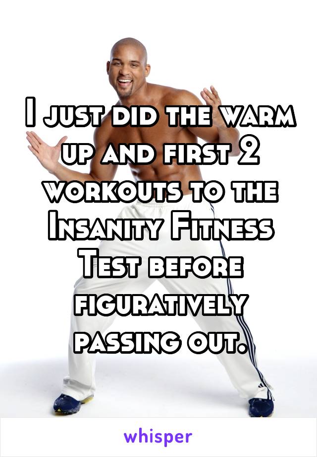 I just did the warm up and first 2 workouts to the Insanity Fitness Test before figuratively passing out.