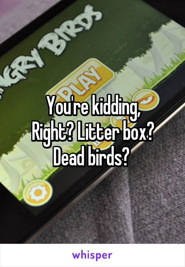 You're kidding,
Right? Litter box? Dead birds? 