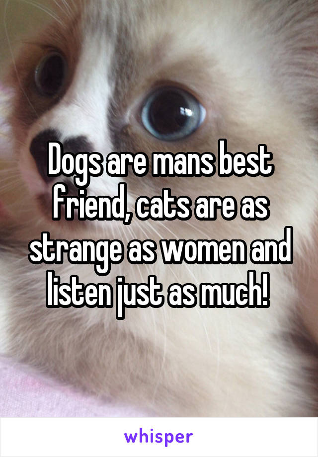 Dogs are mans best friend, cats are as strange as women and listen just as much! 