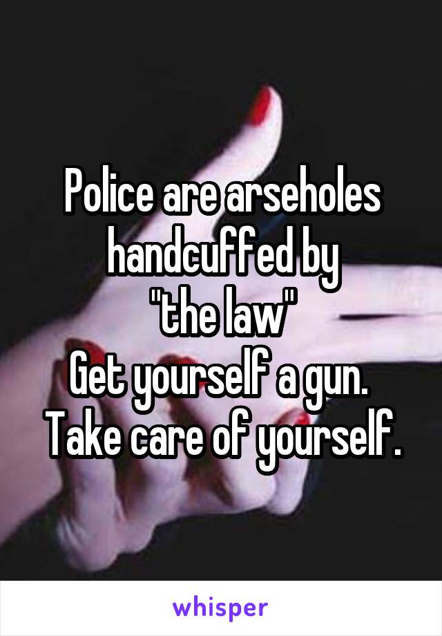 Police are arseholes handcuffed by
"the law"
Get yourself a gun. 
Take care of yourself.