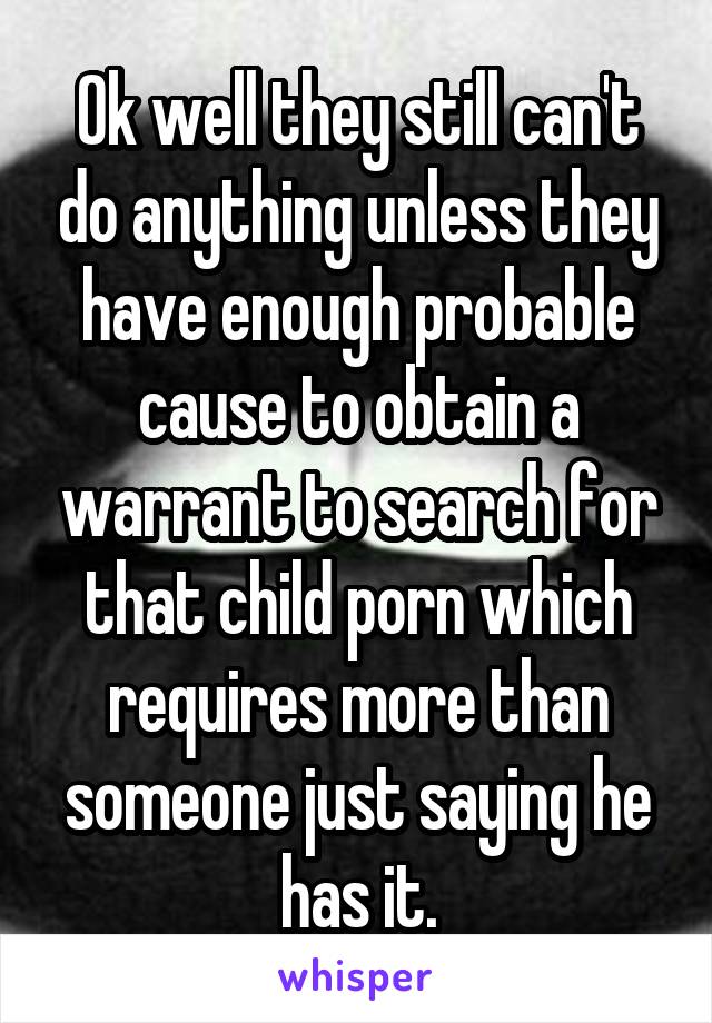 Ok well they still can't do anything unless they have enough probable cause to obtain a warrant to search for that child porn which requires more than someone just saying he has it.