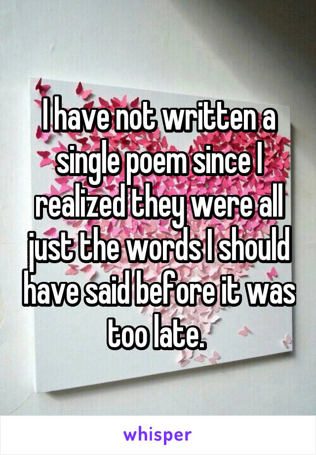 I have not written a single poem since I realized they were all just the words I should have said before it was too late. 