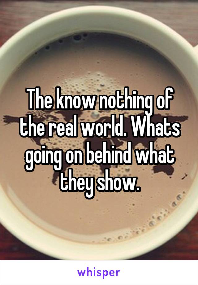 The know nothing of the real world. Whats going on behind what they show.