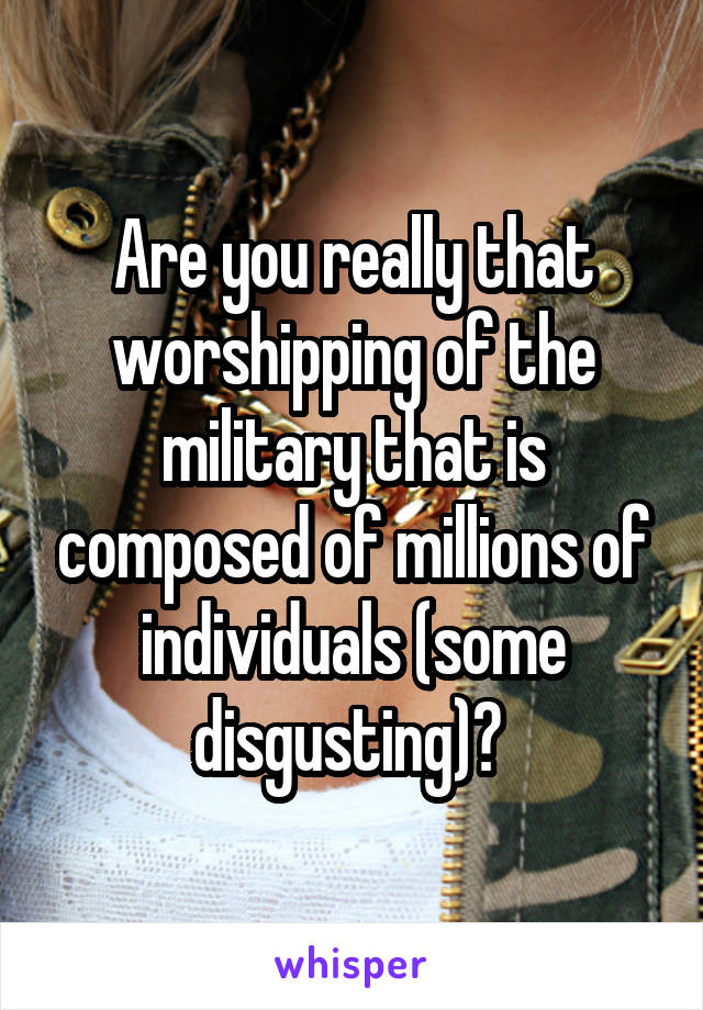 Are you really that worshipping of the military that is composed of millions of individuals (some disgusting)? 