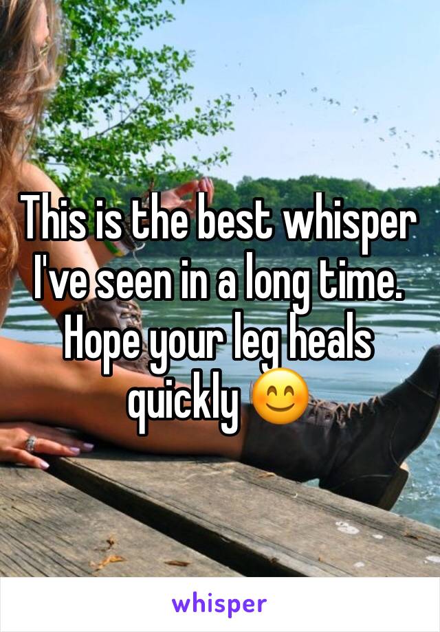 This is the best whisper I've seen in a long time. Hope your leg heals quickly 😊