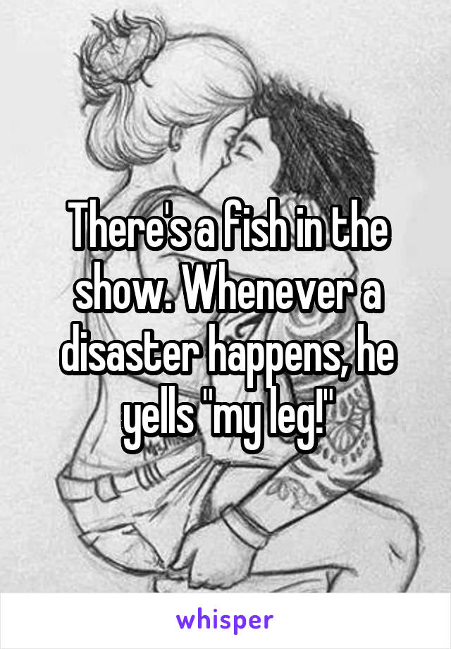 There's a fish in the show. Whenever a disaster happens, he yells "my leg!"