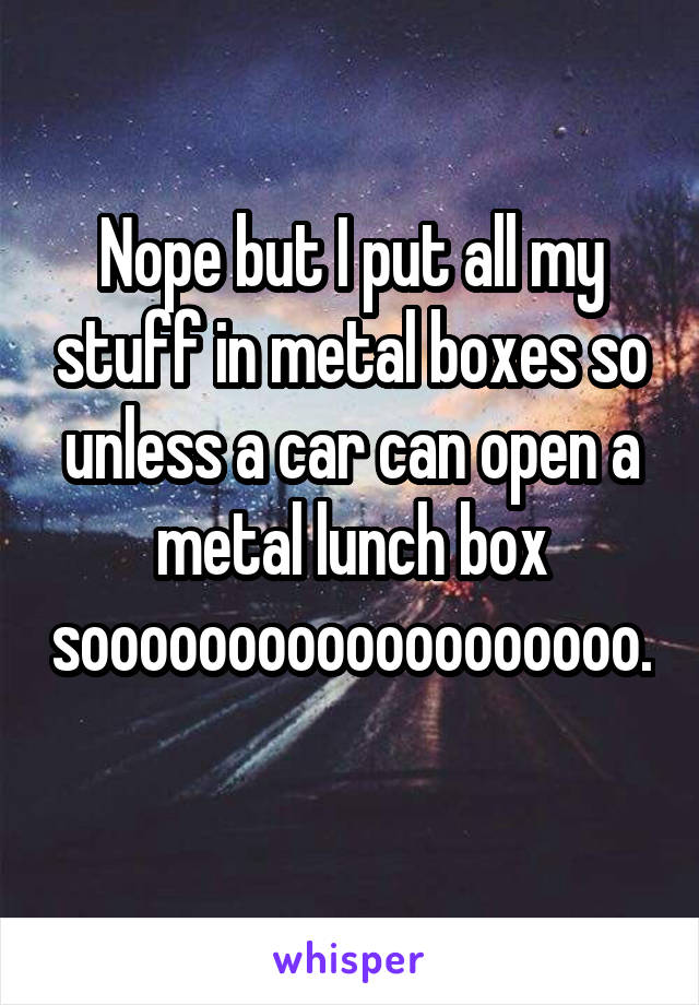 Nope but I put all my stuff in metal boxes so unless a car can open a metal lunch box sooooooooooooooooooo. 