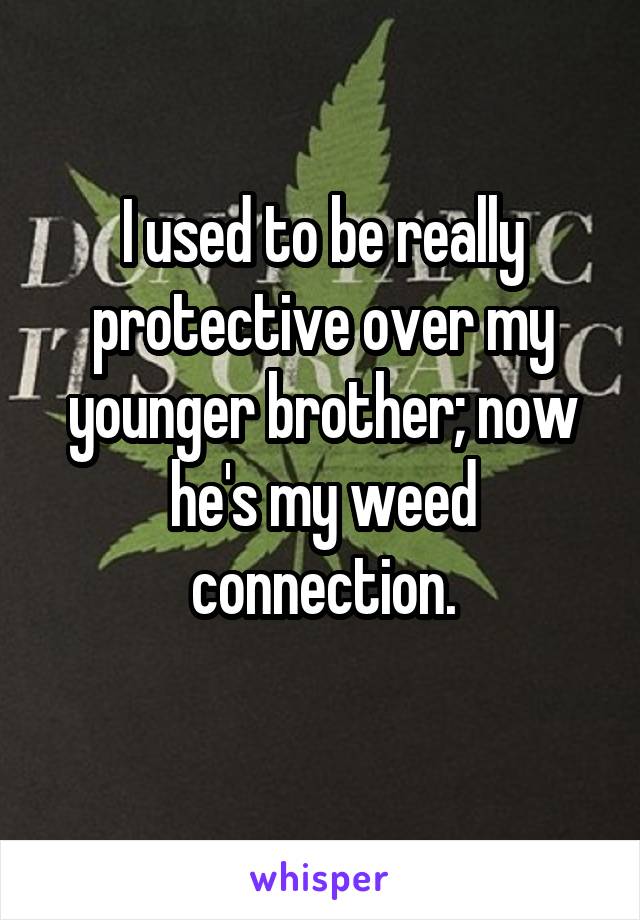 I used to be really protective over my younger brother; now he's my weed connection.
