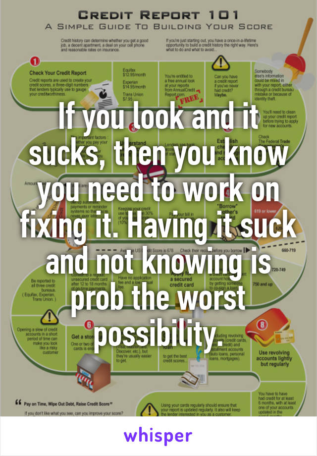 If you look and it sucks, then you know you need to work on fixing it. Having it suck and not knowing is prob the worst possibility.